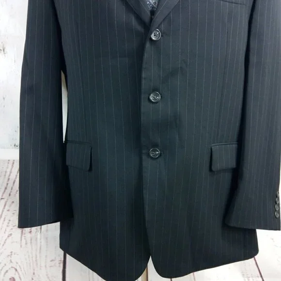 Chaps 1978 44R 3 Button Black Striped Suit Blazer - Picture 4 of 10